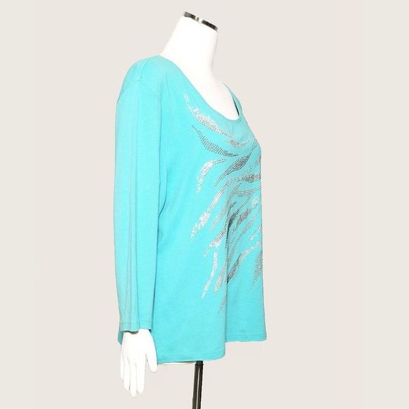 Karen Scott Mint Beaded Top NWOT - Picture 2 of 9